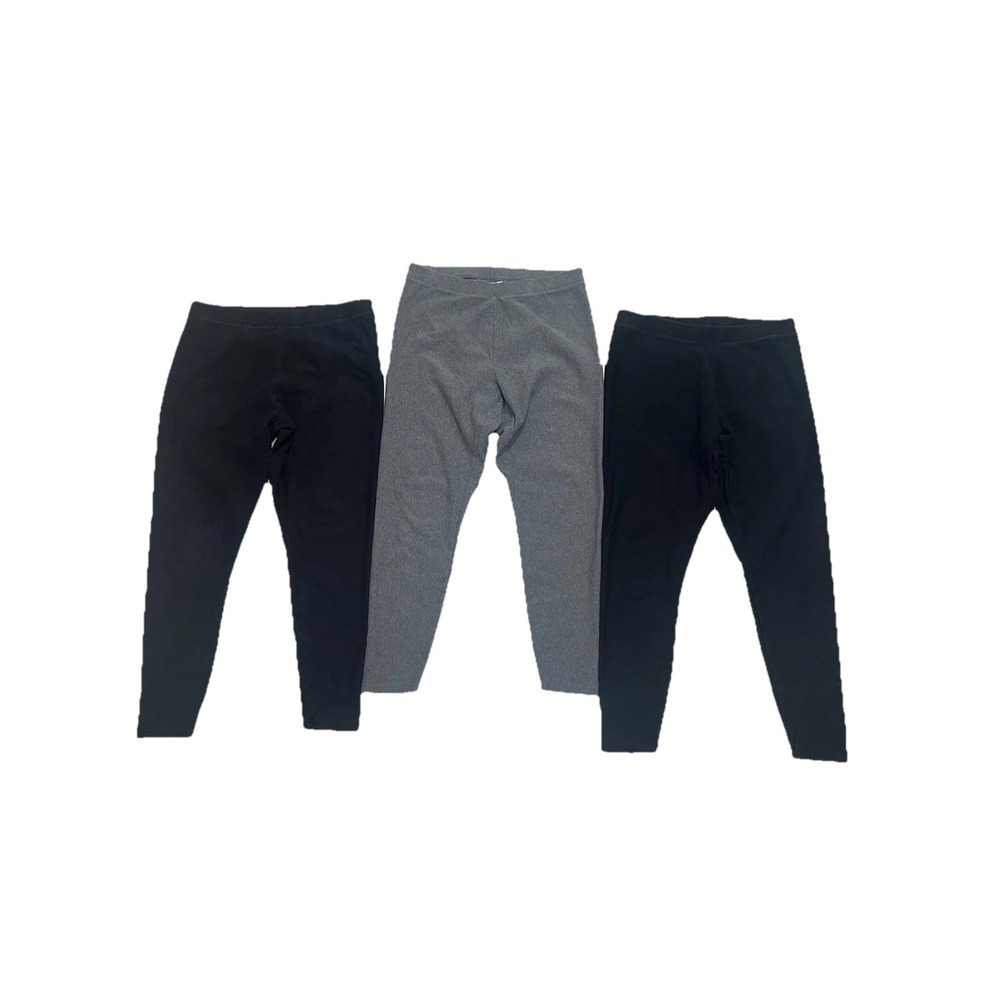 L.L. Bean Leggings Bundle Set of 3 Black Heather Gray Cotton Blend Large L
